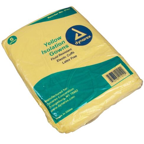Dynarex Isolation Gown Fluid Resistant Universal, Yellow 10/5/Cs in Kuwait