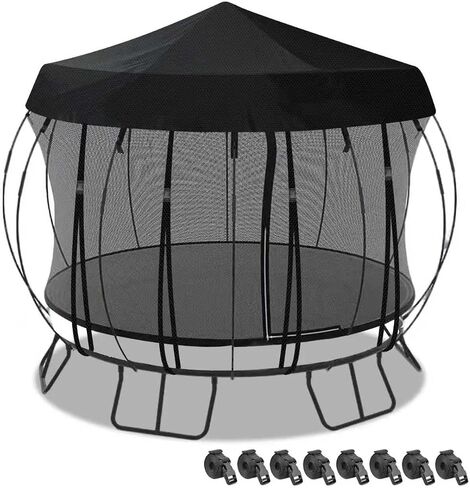 Outdoor Round Trampoline Cover (Tent Only)— 10 FT 12FT 14 Ft Trampoline Tent Sunshade Canopy, 600D Heavy-Duty Oxford Fabric with 16 Fixed Webbing ,Waterproof & UV-Resistant (Black, 14 FT) in Kuwait