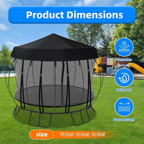 Outdoor Round Trampoline Cover (Tent Only)— 10 FT 12FT 14 Ft Trampoline Tent Sunshade Canopy, 600D Heavy-Duty Oxford Fabric with 16 Fixed Webbing ,Waterproof & UV-Resistant (Black, 14 FT) in Kuwait
