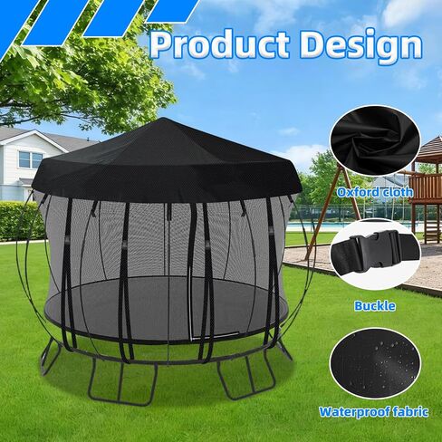 Outdoor Round Trampoline Cover (Tent Only)— 10 FT 12FT 14 Ft Trampoline Tent Sunshade Canopy, 600D Heavy-Duty Oxford Fabric with 16 Fixed Webbing ,Waterproof & UV-Resistant (Black, 14 FT) in Kuwait