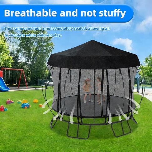 Outdoor Round Trampoline Cover (Tent Only)— 10 FT 12FT 14 Ft Trampoline Tent Sunshade Canopy, 600D Heavy-Duty Oxford Fabric with 16 Fixed Webbing ,Waterproof & UV-Resistant (Black, 14 FT) in Kuwait