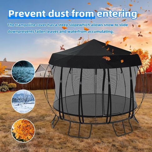 Outdoor Round Trampoline Cover (Tent Only)— 10 FT 12FT 14 Ft Trampoline Tent Sunshade Canopy, 600D Heavy-Duty Oxford Fabric with 16 Fixed Webbing ,Waterproof & UV-Resistant (Black, 14 FT) in Kuwait