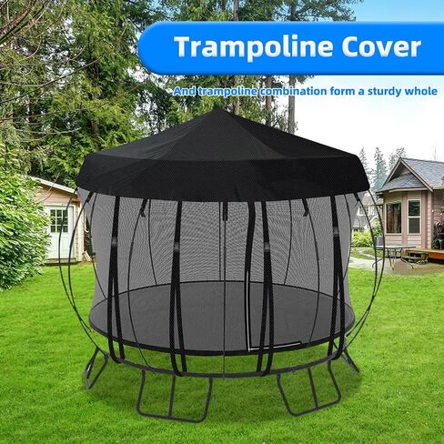 Outdoor Round Trampoline Cover (Tent Only)— 10 FT 12FT 14 Ft Trampoline Tent Sunshade Canopy, 600D Heavy-Duty Oxford Fabric with 16 Fixed Webbing ,Waterproof & UV-Resistant (Black, 14 FT) in Kuwait