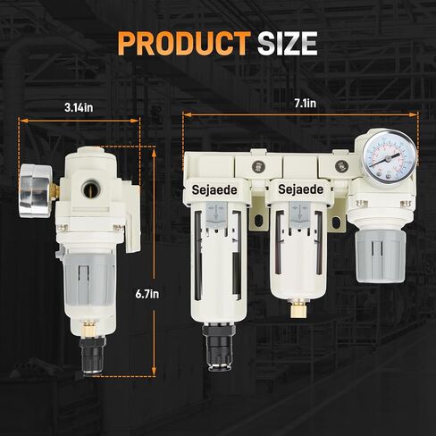 مجفف فلتر ضاغط الهواء 3/8 بوصة NPT مع منظم ضغط فلتر تصريف تلقائي وشبه تلقائي وشريط PTFE، ضاغط هواء وفاصل مياه ومنظمات فلتر مزيج الهواء 0-150 رطل لكل بوصة مربعة in Kuwait