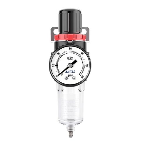 منظم فلتر الهواء المضغوط ذو الضغط المنخفض Airtac AFR2000-C 1/4 بوصة NPT 0-60 PSI Combo Piggybac قابل للتعديل، دعامة، مقياس تصريف شبه تلقائي in Kuwait