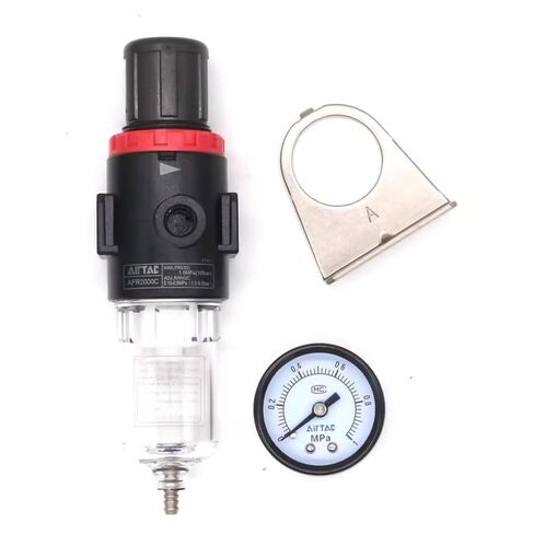 منظم فلتر الهواء المضغوط ذو الضغط المنخفض Airtac AFR2000-C 1/4 بوصة NPT 0-60 PSI Combo Piggybac قابل للتعديل، دعامة، مقياس تصريف شبه تلقائي in Kuwait