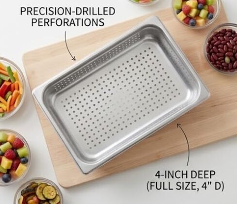 Full-Size Stainless Steel Steam Table Pan, 4-Inch Deep (14 Quart Capacity) - Professional Grade Hotel Pan - Anti-Jam Commercial Buffet Pan for Catering, Main Courses, and Food Prep in Kuwait