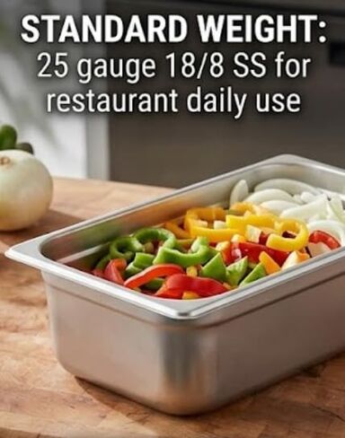 1/3 Size Anti-Jam Steam Table Pan, 4-Inch Deep - 3-Piece Set - Professional 25-Gauge 18/8 Stainless Steel Hotel Pans - Dishwasher Safe in Kuwait