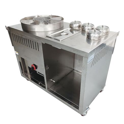 Stainless Steel Street Food Cart, Liquefied Gas Powered Mobile Vending Cart with 9-Grid Fountain Pot, Commercial Portable Kiosk with Foldable Tables for Outdoor Markets and Mall Food Service in Kuwait