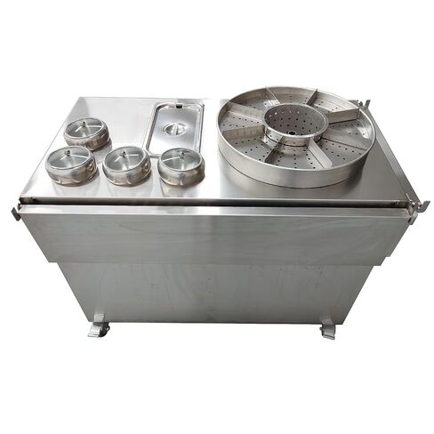 Stainless Steel Street Food Cart, Liquefied Gas Powered Mobile Vending Cart with 9-Grid Fountain Pot, Commercial Portable Kiosk with Foldable Tables for Outdoor Markets and Mall Food Service in Kuwait