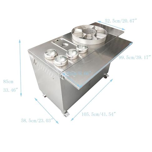 Stainless Steel Street Food Cart, Liquefied Gas Powered Mobile Vending Cart with 9-Grid Fountain Pot, Commercial Portable Kiosk with Foldable Tables for Outdoor Markets and Mall Food Service in Kuwait