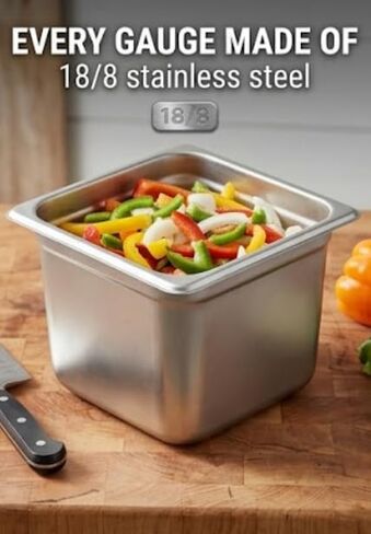 1/6 Size Anti-Jam Steam Table Pan, 6-Inch Deep - 2-Piece Set - Professional 24-Gauge 18/8 Stainless Steel Hotel Pans - Dishwasher Safe in Kuwait