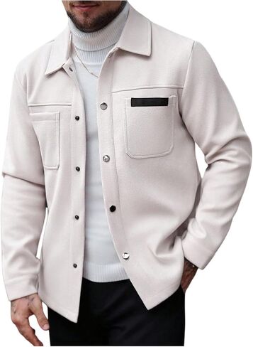 SOLY HUX Men's Button Down Jacket Long Sleeve Collared Fall Outerwear Business Casual Office Overcoat in Kuwait
