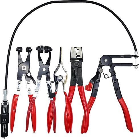 5 Pcs Hose Clamp Pliers, Automotive Long Reach Hose Clamp Removal Tool, Includes 27" Flexible Wire Spring, Swivel Jaw Flat Band Plier, Hose Remover, Clic-R Collar Plier for Fuel Oil Water Hose in Kuwait