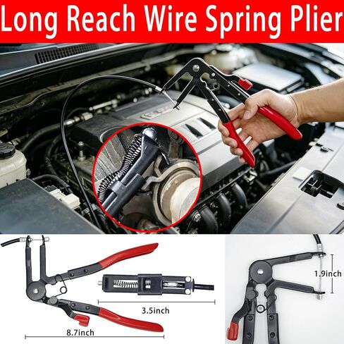 5 Pcs Hose Clamp Pliers, Automotive Long Reach Hose Clamp Removal Tool, Includes 27" Flexible Wire Spring, Swivel Jaw Flat Band Plier, Hose Remover, Clic-R Collar Plier for Fuel Oil Water Hose in Kuwait
