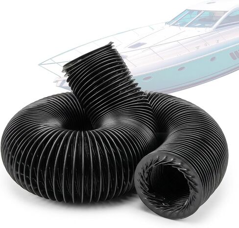 16.4ft Marine Ventilation Hose Kit - 3" Boat Blower Hose with Wire Reinforced PVC Duct & 2 Stainless Clamps, Ideal for Bilge & Engine Compartment Black in Kuwait