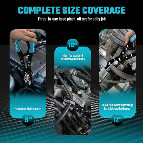 DURATECH Ratcheting Hose Pinch off Pliers, 3-Piece Locking Hose Pinch Pliers Set, 8", 10", 12", for Coolant, Fuel Lines, Radiator, No-Spill, Leak-Proof Design, with Storage Bag in Kuwait