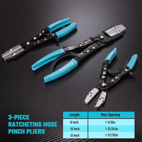 DURATECH Ratcheting Hose Pinch off Pliers, 3-Piece Locking Hose Pinch Pliers Set, 8", 10", 12", for Coolant, Fuel Lines, Radiator, No-Spill, Leak-Proof Design, with Storage Bag in Kuwait