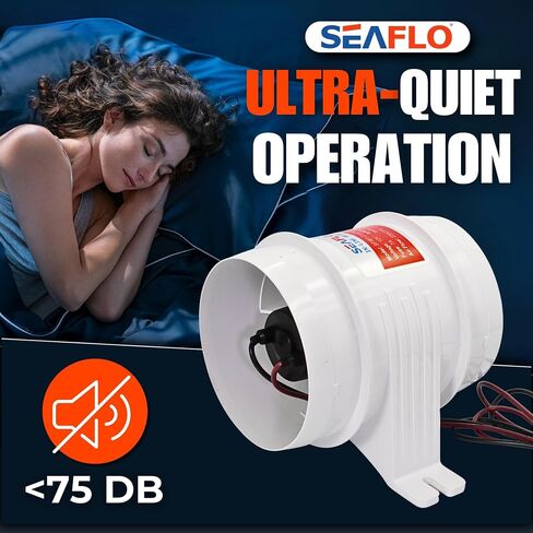 SEAFLO in-Line Marine Bilge Air Blowers- 12V, 3 or 4", 130-270 CFM Ultra-Quiet Operation 4 or 3 Inch for Yacht/Sailboat/Boat- ISO 8846, CE & RoHs Certified - 4-Year Warranty in Kuwait