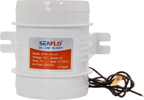 SEAFLO in-Line Marine Bilge Air Blowers- 12V, 3 or 4", 130-270 CFM Ultra-Quiet Operation 4 or 3 Inch for Yacht/Sailboat/Boat- ISO 8846, CE & RoHs Certified - 4-Year Warranty in Kuwait