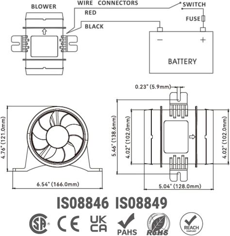 SEAFLO in-Line Marine Bilge Air Blowers- 12V, 3 or 4", 130-270 CFM Ultra-Quiet Operation 4 or 3 Inch for Yacht/Sailboat/Boat- ISO 8846, CE & RoHs Certified - 4-Year Warranty in Kuwait