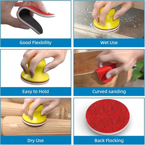 BURMONG 32PCS Sanding Sponge Set，3 Inch Hook & Loop Sanding Sponge Discs Kit, 180–3000 Grit Wet Dry Sanding Pads with 3" Hand Sanding Block for Wood, Metal, Headlight & Curved Surface Polishing in Kuwait