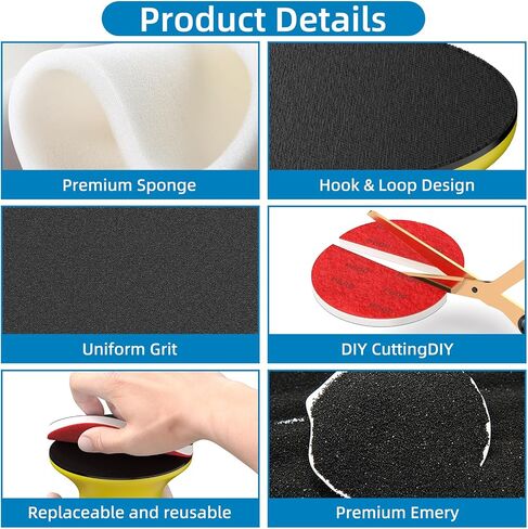 BURMONG 32PCS Sanding Sponge Set，3 Inch Hook & Loop Sanding Sponge Discs Kit, 180–3000 Grit Wet Dry Sanding Pads with 3" Hand Sanding Block for Wood, Metal, Headlight & Curved Surface Polishing in Kuwait