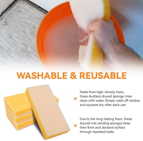 Drywall Wet Sanding Sponge, Dustless Drywall Sponge, Dual Sided Walboard Sander Sponge for Finishing, Spackle Smoothing, Reusable Wet Sanding Sponge for Joint Compound Spackle, 4 Pack in Kuwait