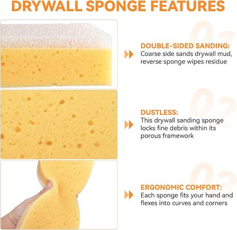 Drywall Wet Sanding Sponge, Dustless Drywall Sponge, Dual Sided Walboard Sander Sponge for Finishing, Spackle Smoothing, Reusable Wet Sanding Sponge for Joint Compound Spackle, 4 Pack in Kuwait