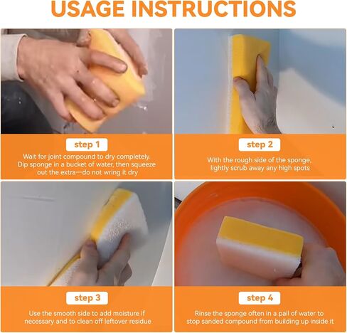 Drywall Wet Sanding Sponge, Dustless Drywall Sponge, Dual Sided Walboard Sander Sponge for Finishing, Spackle Smoothing, Reusable Wet Sanding Sponge for Joint Compound Spackle, 4 Pack in Kuwait