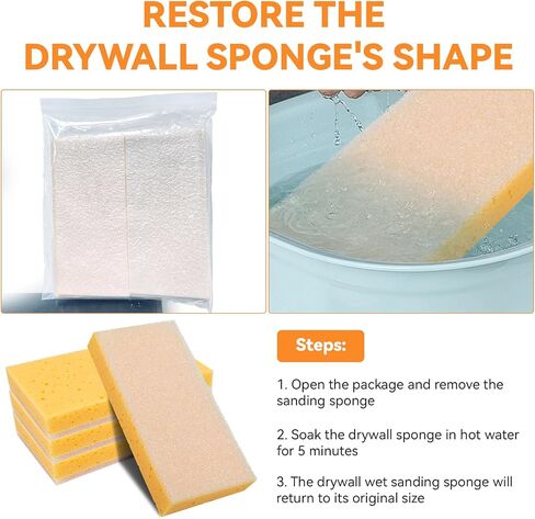 Drywall Wet Sanding Sponge, Dustless Drywall Sponge, Dual Sided Walboard Sander Sponge for Finishing, Spackle Smoothing, Reusable Wet Sanding Sponge for Joint Compound Spackle, 4 Pack in Kuwait