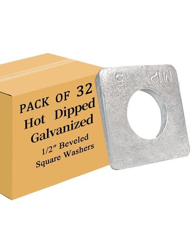 Hot-Dipped Galvanized 32-Pack 1/2" Beveled Square Washers for Leveling I-Beam & Strut Channel, 1-1/32" x 1-1/32" Heavy Duty Steel in Kuwait