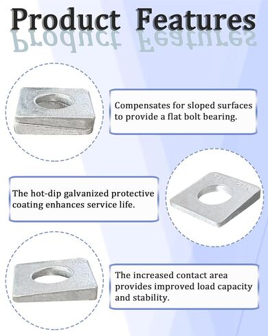 Hot-Dipped Galvanized 32-Pack 1/2" Beveled Square Washers for Leveling I-Beam & Strut Channel, 1-1/32" x 1-1/32" Heavy Duty Steel in Kuwait