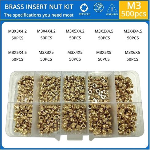 M2 M2.5 M3 M4 M5 M6 Threaded Inserts Brass Heat Set Insert Nut Assortment Kit(M4 (400pcs)) in Saudi Arabia