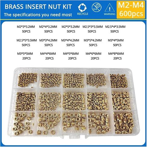 M2 M2.5 M3 M4 M5 M6 Threaded Inserts Brass Heat Set Insert Nut Assortment Kit(M2 M3 M4 (330pcs)) in Kuwait