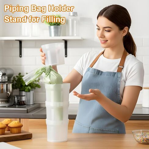Pastry Piping Bag Holder Stand, Stackable Translucent Piping Bag Holder | Stand for Filling Hands-Free Adjustable Height Cream Icing Bags Rack for Baking in Kuwait