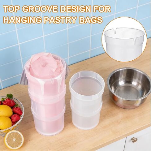 Pastry Piping Bag Holder Stand, Stackable Translucent Piping Bag Holder | Stand for Filling Hands-Free Adjustable Height Cream Icing Bags Rack for Baking in Kuwait