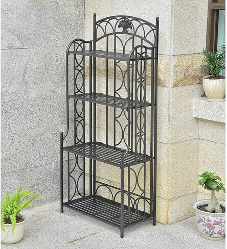 Maykoosh Iron 4-Tier Baker's Rack - Versatile Indoor/Outdoor Storage with Antique Black Finish, Perfect for Dishes or Garden Decor (13.5" x 26" x 57") in Saudi Arabia