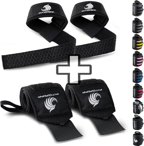 Fitgriff® Lifting Straps & Wrist Wraps (Bundle) Superior Support for Weightlifting & Gym Workouts - for Men and Women in Kuwait