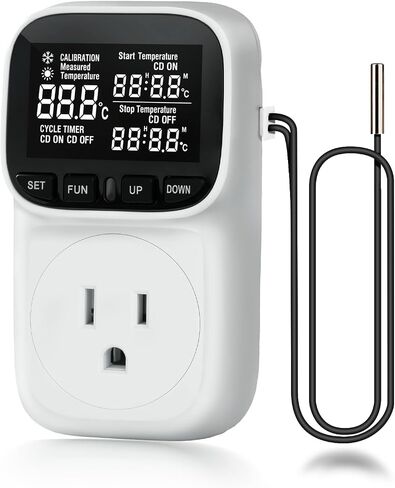 Digital Temperature Controller, Thermostat Outlet with LCD Display | 15A/1800W, Heating & Cooling Mode, -40℉~210℉, 4 Timing Modes, For Greenhouse Incubator Homebrew Reptile Tank in Kuwait