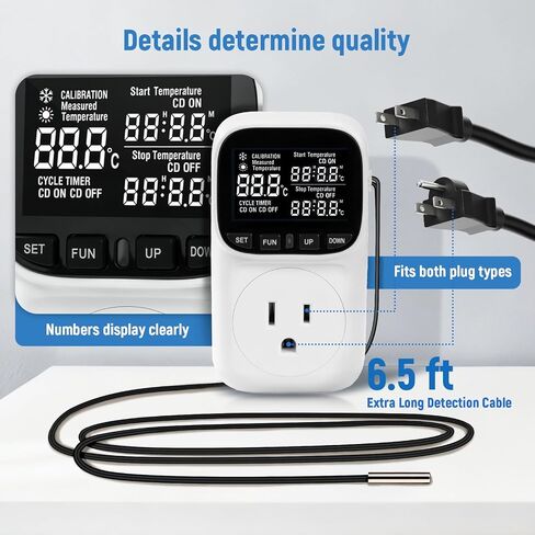 Digital Temperature Controller, Thermostat Outlet with LCD Display | 15A/1800W, Heating & Cooling Mode, -40℉~210℉, 4 Timing Modes, For Greenhouse Incubator Homebrew Reptile Tank in Kuwait