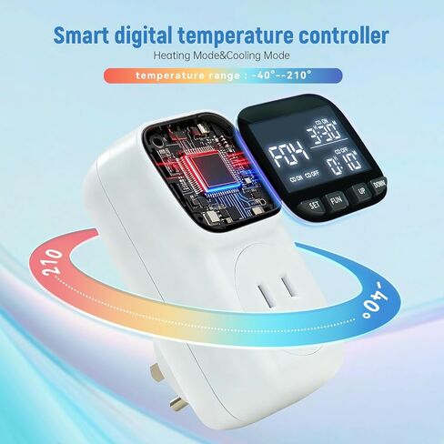 Digital Temperature Controller, Thermostat Outlet with LCD Display | 15A/1800W, Heating & Cooling Mode, -40℉~210℉, 4 Timing Modes, For Greenhouse Incubator Homebrew Reptile Tank in Kuwait