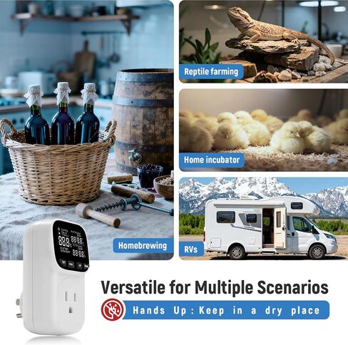 Digital Temperature Controller, Thermostat Outlet with LCD Display | 15A/1800W, Heating & Cooling Mode, -40℉~210℉, 4 Timing Modes, For Greenhouse Incubator Homebrew Reptile Tank in Kuwait