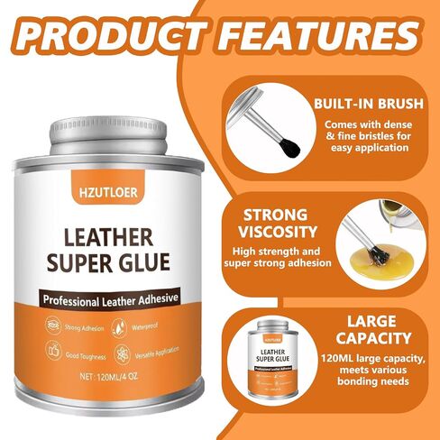 Leather Glue 120ML/4OZ,Leather Repair Cement with Brush,Professional Leather Adhesive for Repairing Leather Sofa,Shoes,Bags,Jackets,Furniture,Waterproof Flexible High Strength in Kuwait