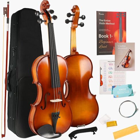 Kmise Teacher Approved 4/4 Full Size Violin Starter Kit for Adults Beginners Students, High Density Ebony Acoustic Violins, Fiddle Bundle with Case, Bow, Rosin, Strings, Shoulder Rest & Guide in Kuwait