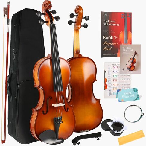 Kmise Teacher Approved 4/4 Full Size Violin Starter Kit for Adults Beginners Students, High Density Ebony Acoustic Violins, Fiddle Bundle with Case, Bow, Rosin, Strings, Shoulder Rest & Guide in Kuwait
