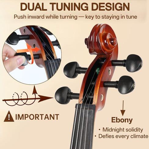 Kmise Teacher Approved 4/4 Full Size Violin Starter Kit for Adults Beginners Students, High Density Ebony Acoustic Violins, Fiddle Bundle with Case, Bow, Rosin, Strings, Shoulder Rest & Guide in Kuwait