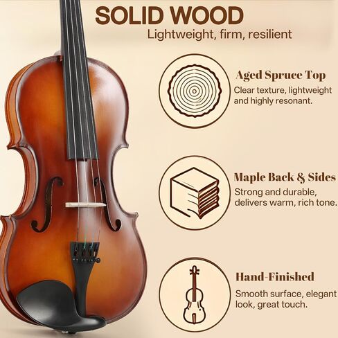 Kmise Teacher Approved 4/4 Full Size Violin Starter Kit for Adults Beginners Students, High Density Ebony Acoustic Violins, Fiddle Bundle with Case, Bow, Rosin, Strings, Shoulder Rest & Guide in Kuwait