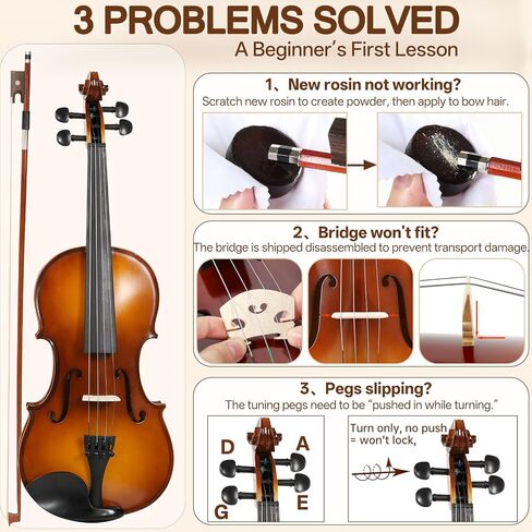 Kmise Teacher Approved 4/4 Full Size Violin Starter Kit for Adults Beginners Students, High Density Ebony Acoustic Violins, Fiddle Bundle with Case, Bow, Rosin, Strings, Shoulder Rest & Guide in Kuwait