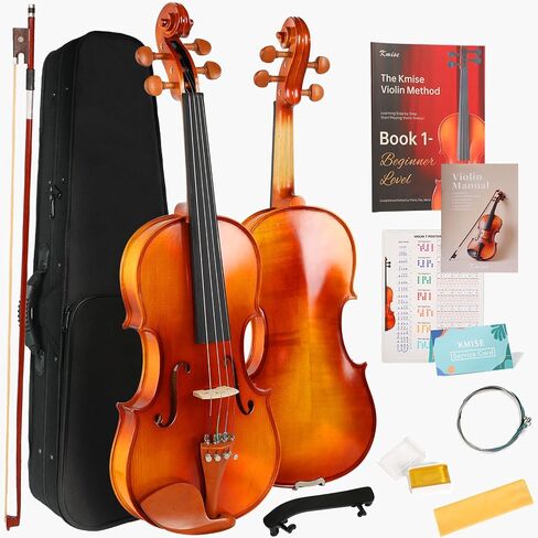 Kmise Teacher Approved 4/4 Full Size Violin Starter Kit for Adults Beginners Students, High Density Ebony Acoustic Violins, Fiddle Bundle with Case, Bow, Rosin, Strings, Shoulder Rest & Guide in Kuwait
